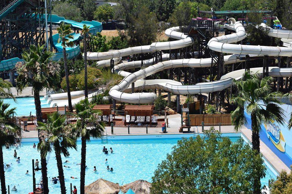 sky view of water park slides